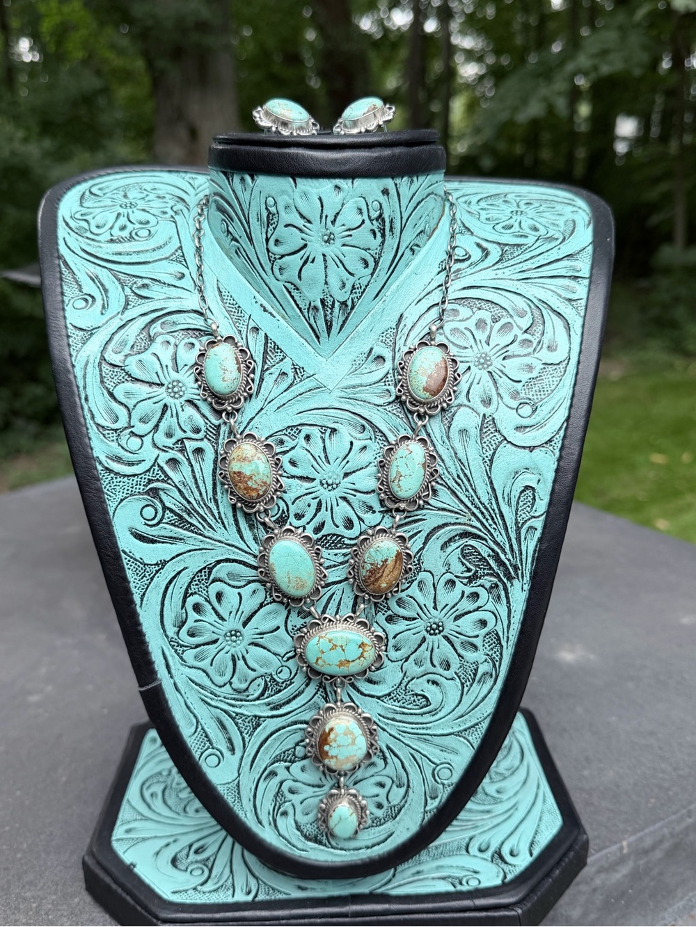 Stamped and Signed Freda Martinez Mine #8 Lariat Necklace and Earrings Set -